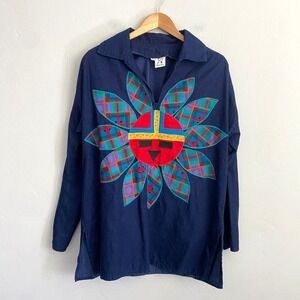 Alfredos Wife Tunic Top Women Medium Oversize Embroidered Chambray Art to Wear